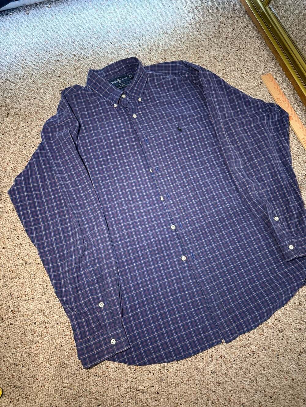 90s Ralph Lauren Blake XL Blue Plaid Button Down Shirt 100% Two-Ply‎ Cotton